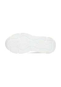 Weiße Sneaker-Sohle aus strukturiertem Gummi mit einem wellenförmigen Profil, abgerundeter Zehenpartie und dezenten erhabenen Akzenten.