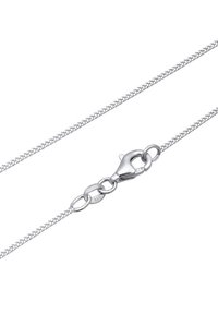 Sterling silver chain necklace with a braided design, featuring a lobster clasp and circular links. Marked with "925" for silver quality.