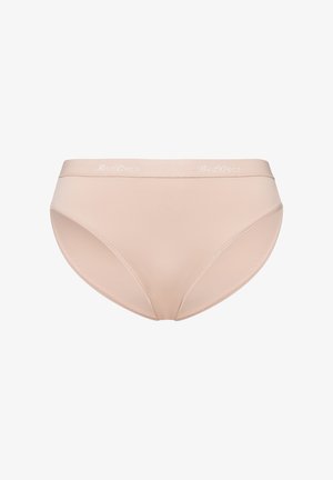 Beige cotton-blend hipster briefs with a smooth texture and wide elastic waistband featuring subtle branding. Regular fit and full coverage design.