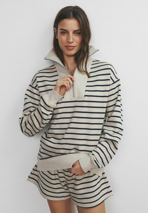 THE SET REGULAR FIT - 2 PACK FUNNEL NECK QUARTER ZIP AND SHORT CO-ORD  . SET - Sweater - ecru navy stripe