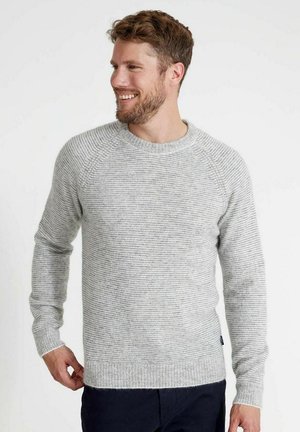 Gråstribet sweater med en rund halsudskæring og ribbede manchetter. Fremstillet af strikket stof, har den en afslappet pasform og casual design.