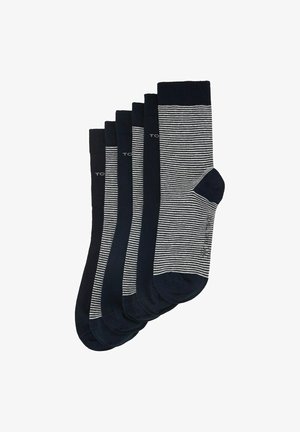 Marineblaue und gestreifte Socken im Set mit fünf Paaren, aus einer Baumwollmischung mit verstärkten Spitzen und Fersen, glatter Textur und elastischen Bündchen.