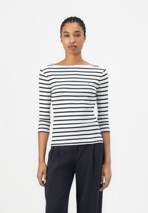 Tommy Hilfiger BOAT NECK THREE-QUARTER SLEEVE T-SHIRT - Ilgarankovis viršutinės dalies drabužis - ecu/dark night navy