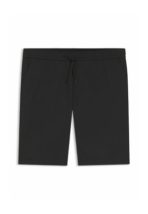 Short noir longueur genou avec taille élastique et cordon à l'avant, avec deux poches latérales.