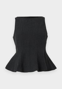 Sort, ærmeløs peplum-top med en struktureret design. Har et tekstureret stof og en flared kant, der giver et skræddersyet look.