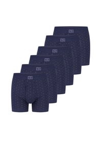 Boxer da uomo in cotone blu navy con un motivo testurizzato a piccoli punti, cintura elastica e design con tasca frontale.