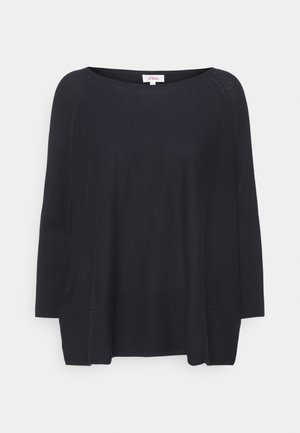 Schwarzer, leichter Strickpullover mit lockerer Passform, runder Halslinie und langen Ärmeln. Verfügt über gerippte Akzente an den Seiten und am Saum.