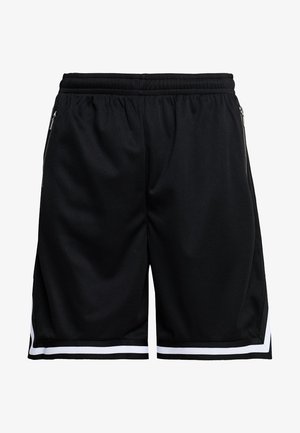 Zwarte sportshorts van meshmateriaal, met een elastische tailleband, zijritsen en witte streepaccenten aan de zoom.