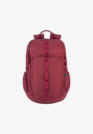 Zaino Tucano marrone con tessuto testurizzato, spallacci regolabili e imbottiti, numerose tasche con zip e un manico rinforzato sulla parte superiore.