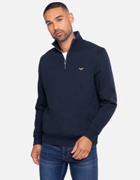 Navy-zipper Sweatshirt aus Baumwollmischgewebe, mit hohem Kragen, gerippten Bündchen und einem kleinen gestickten Logo auf der Brust.