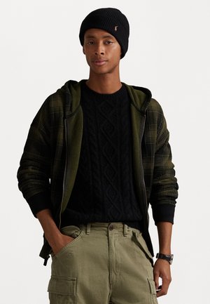 RELAXED FIT PLAID FLEECE FULL ZIP HOODIE - Džemperis su gobtuvu - black
