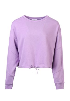 Lavendel cropped sweatshirt med lange ermer, rund halslinje og strammet snor i kanten. Glat stoff med et afslappet design og løs pasform.