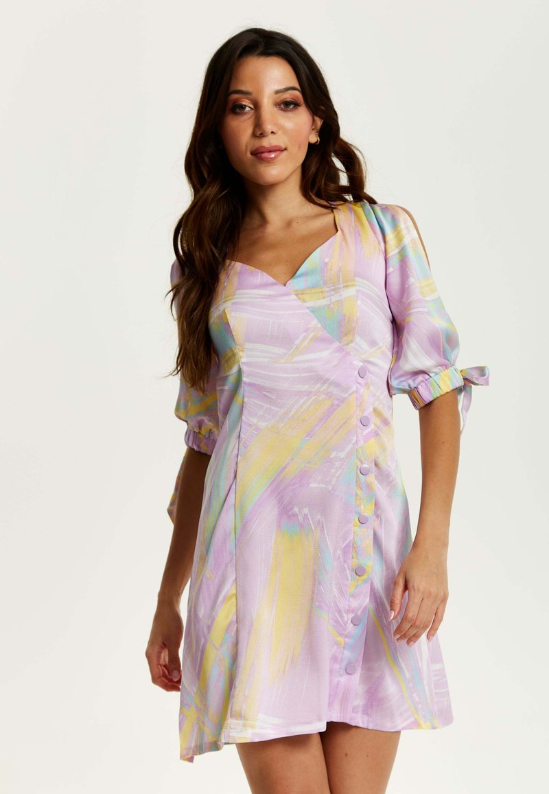 Liquorish MINI ABSTRACT BRUSH STROKE PRINT WITH V NECK, TI - Day dress - lilac