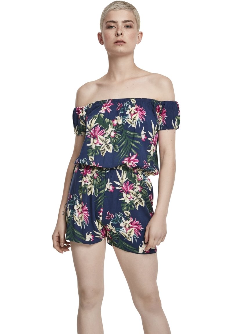 Urban Classics LADIES AOP OFF SHOULDER SHORT JUMPSUIT - Kezeslábas - blue flower