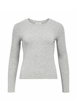 Maglietta a maniche lunghe grigia chiara realizzata in un tessuto morbido. Presenta un colletto rotondo e una silhouette aderente con dettagli di cucitura minimi.