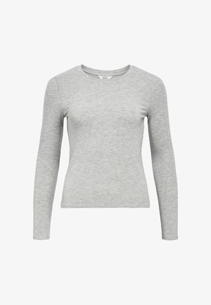 Maglietta a maniche lunghe grigia chiara realizzata in un tessuto morbido. Presenta un colletto rotondo e una silhouette aderente con dettagli di cucitura minimi.