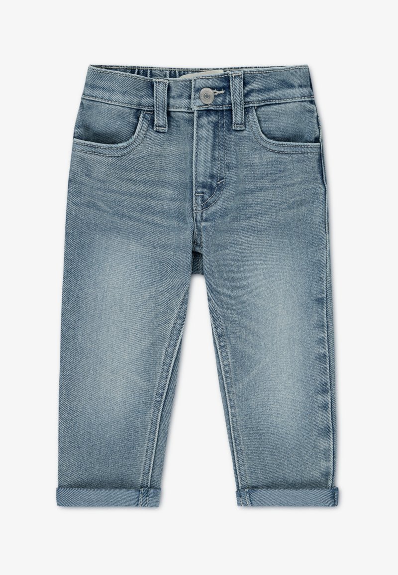 Τζιν παντελόνια ανοιχτού μπλε χρώματος με στενή εφαρμογή, σχέδιο με πέντε τσέπες και γυρισμένα τελειώματα. Διαθέτουν κούμπωμα με κουμπί και διακριτική ξεθωριάση.