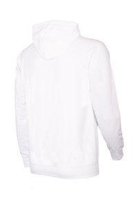 Witte hoodie met een gladde afwerking, raglanmouwen en geribbelde zoom. De achterkant heeft geen graphics of extra details.