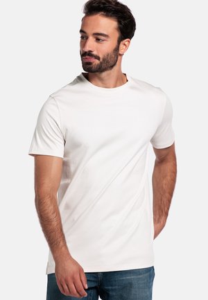 Witte korte mouwen t-shirt van katoen, met een ronde hals en een zachte textuur. Draag het met blauwe jeans.