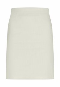 Jupe en tissu léger de couleur beige clair, avec une silhouette droite, dotée de deux poches avant et d'un design épuré et simple.