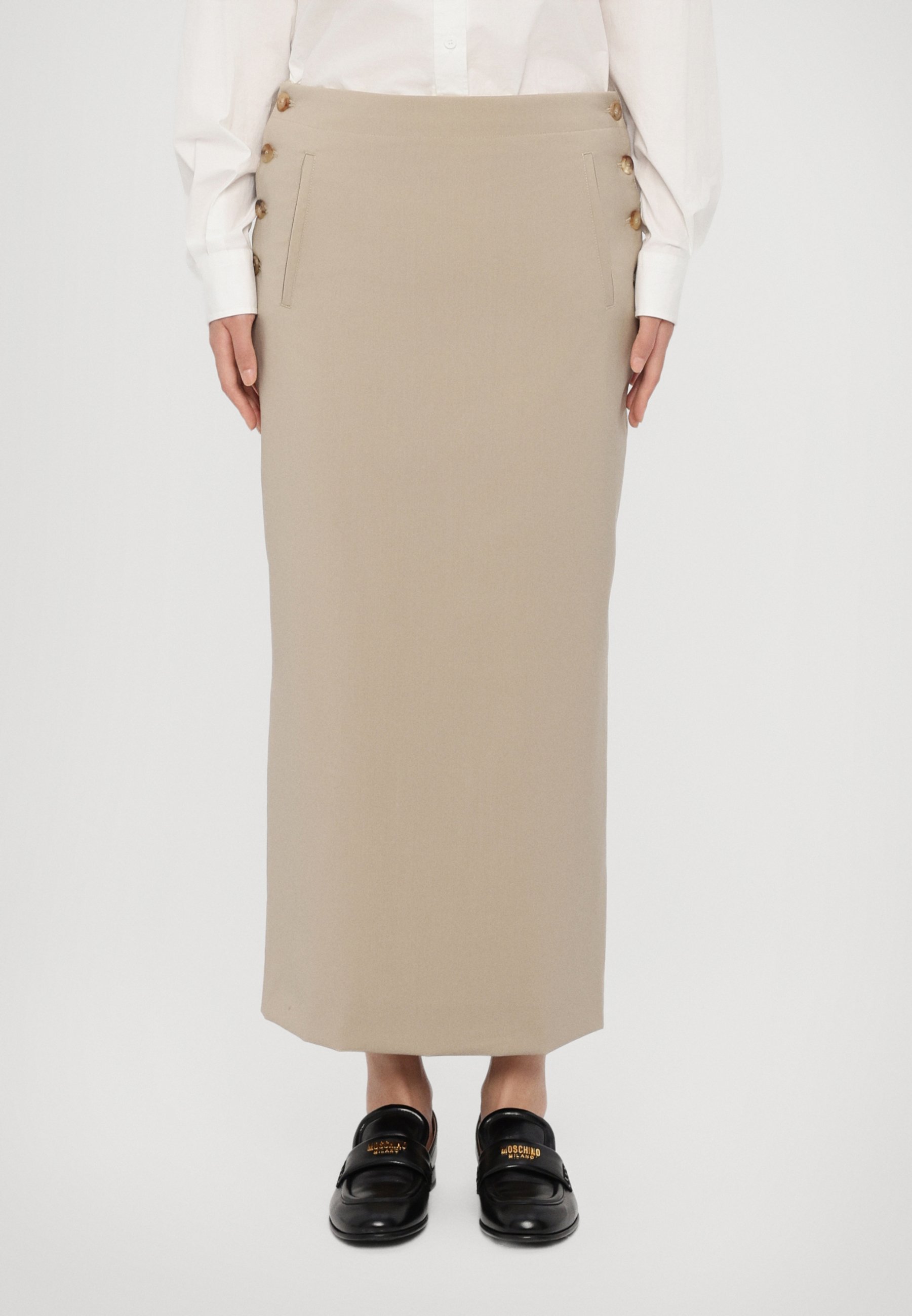 スカート Moschino Jupe with beige wool skirt Moschino Jupe With Beige Wool Skirt Women | Luosophy | San