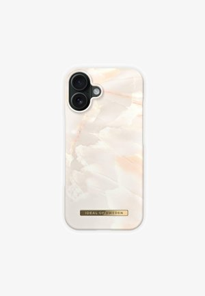 iPhone-kuori, jossa on sileä, kiiltävä kerma tausta, jossa on vaaleita marmoroituja kuvioita ja kultainen "IDEAL OF SWEDEN" -logo alareunassa.
