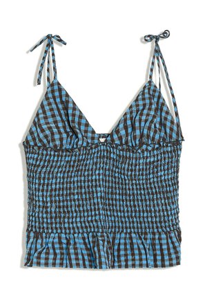 Bershka, CHECKED SMOCKED STRAPPY - TOP - Top - dark blue