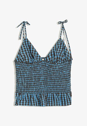 Bershka, CHECKED SMOCKED STRAPPY - TOP - Top - dark blue