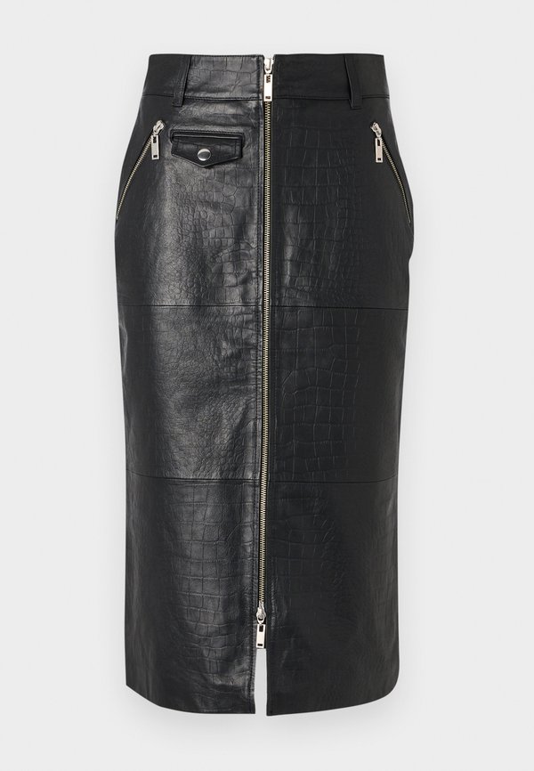 GISELE MIDI SKIRT - Leather skirt - meteorite3