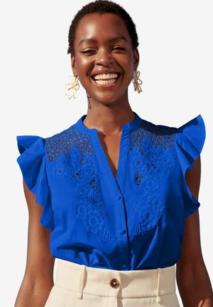 FLUTTER SLEEVE CUTWORK REGULAR FIT - Blúzka so zapínaním na gombíky - blue