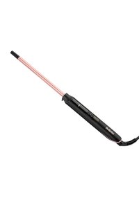 Fer à friser avec une poignée noire et un canon en or rose. Dispose d'un contrôle de température numérique et d'une prise texturée.