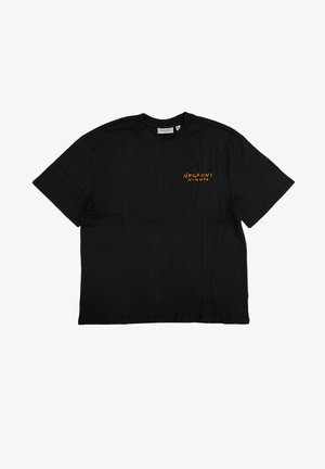 Black cotton t-shirt with a crew neck. Features “NEGRONI NIGHTS” printed in orange on the chest. Short sleeves, relaxed fit, smooth texture.