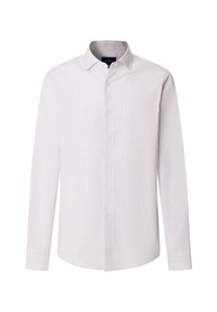 Camicia bianca a maniche lunghe con motivo a griglia nei toni di blu chiaro, rosso e giallo. Caratterizzata da un colletto button-down e chiusura frontale con bottoni.