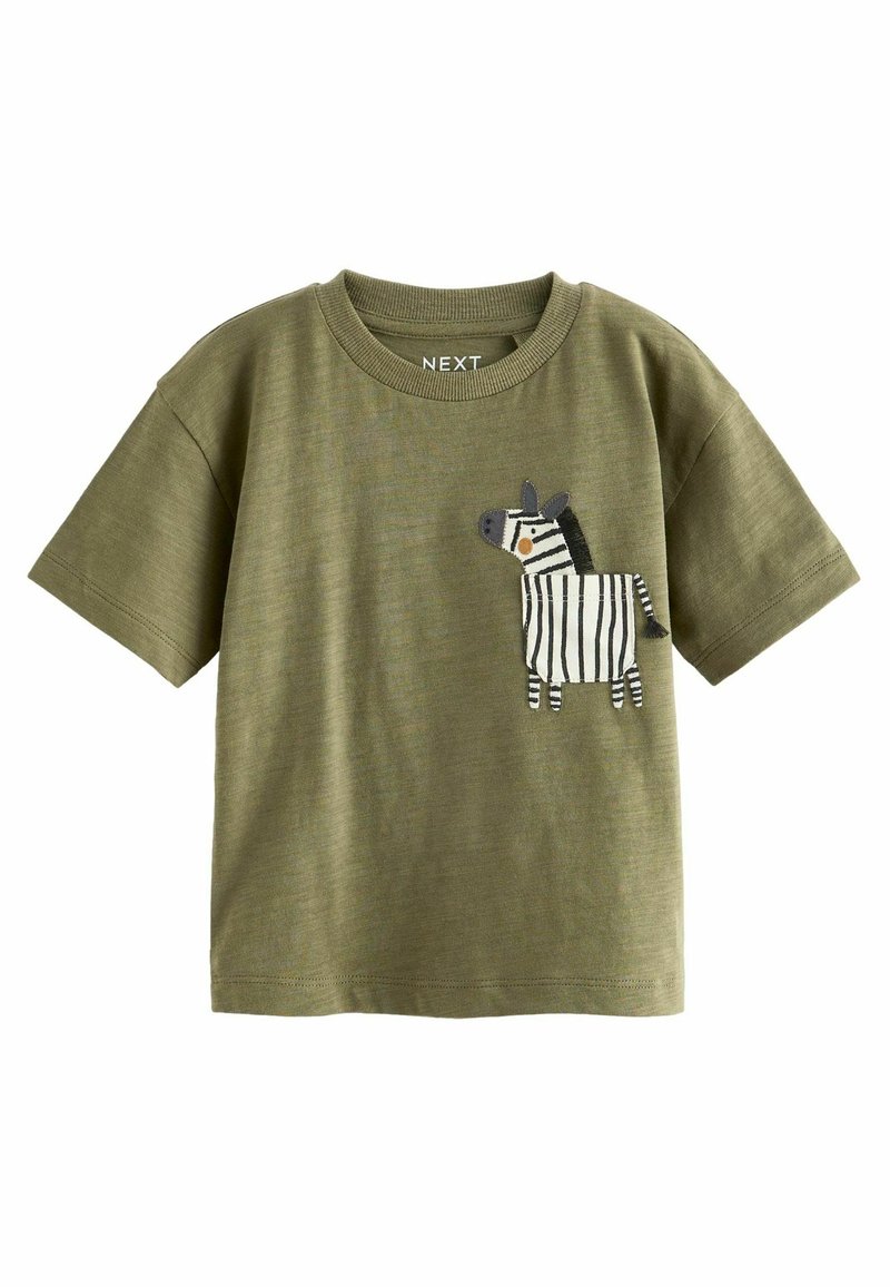 Next SHORT SLEEVE POCKET - Triko s potiskem - khaki green zebra