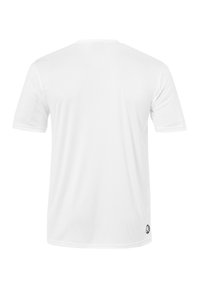 Witte T-shirt met korte mouwen, gemaakt van lichtgewicht stof, voorzien van een ronde halslijn en een logo-detail aan de onderzijde links.