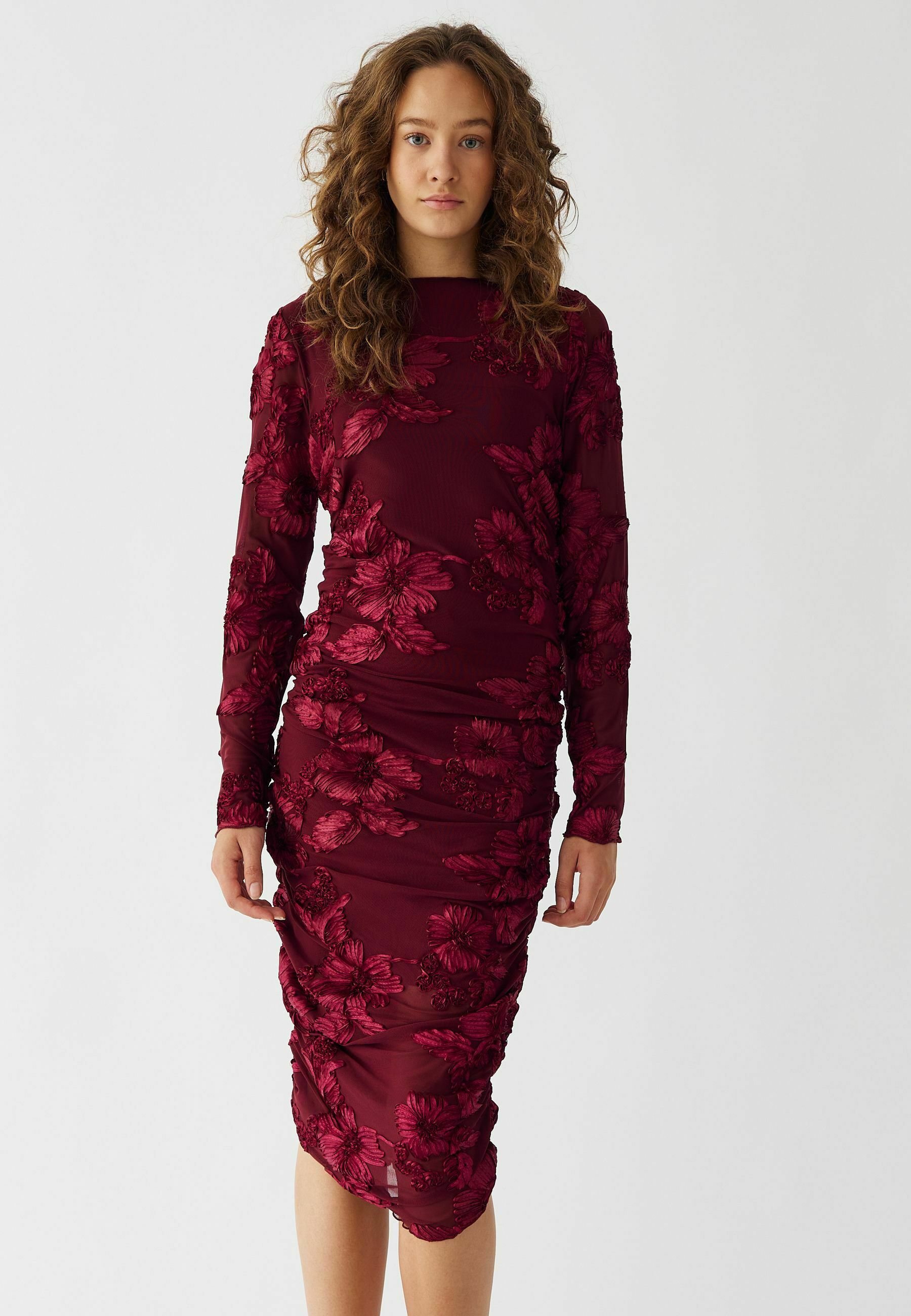long sleeve backless knit dress Redwood / 00 / S123UK1559 Compact Ultra Stretch Knit Long Sleeve Open Back  Dress
