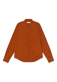 Leuchtend orange Langarmhemd mit Button-Down-Kragen, im Slim Fit, mit subtiler Textur und geknöpften Manschetten.