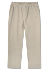 Vajszínű melegítőnadrág, puha anyagból készült, rugalmas derekú, két oldalzsebével és egy kis logóval a bal oldalon.