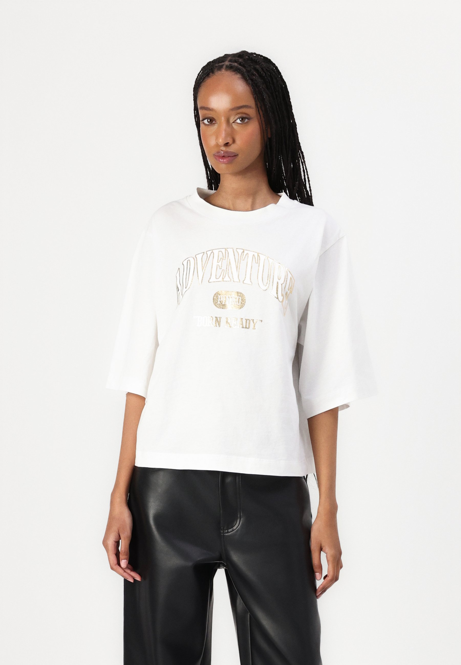 Pinko MYLAR LOVER - T-shirt print - bianco/oro free/roze