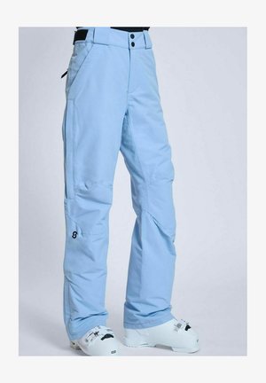 Lyseblå snebukser lavet af et slidstærkt stof. Har forstærkede knæsektioner, lynlåslommer i siden og et diskret logo på benet.