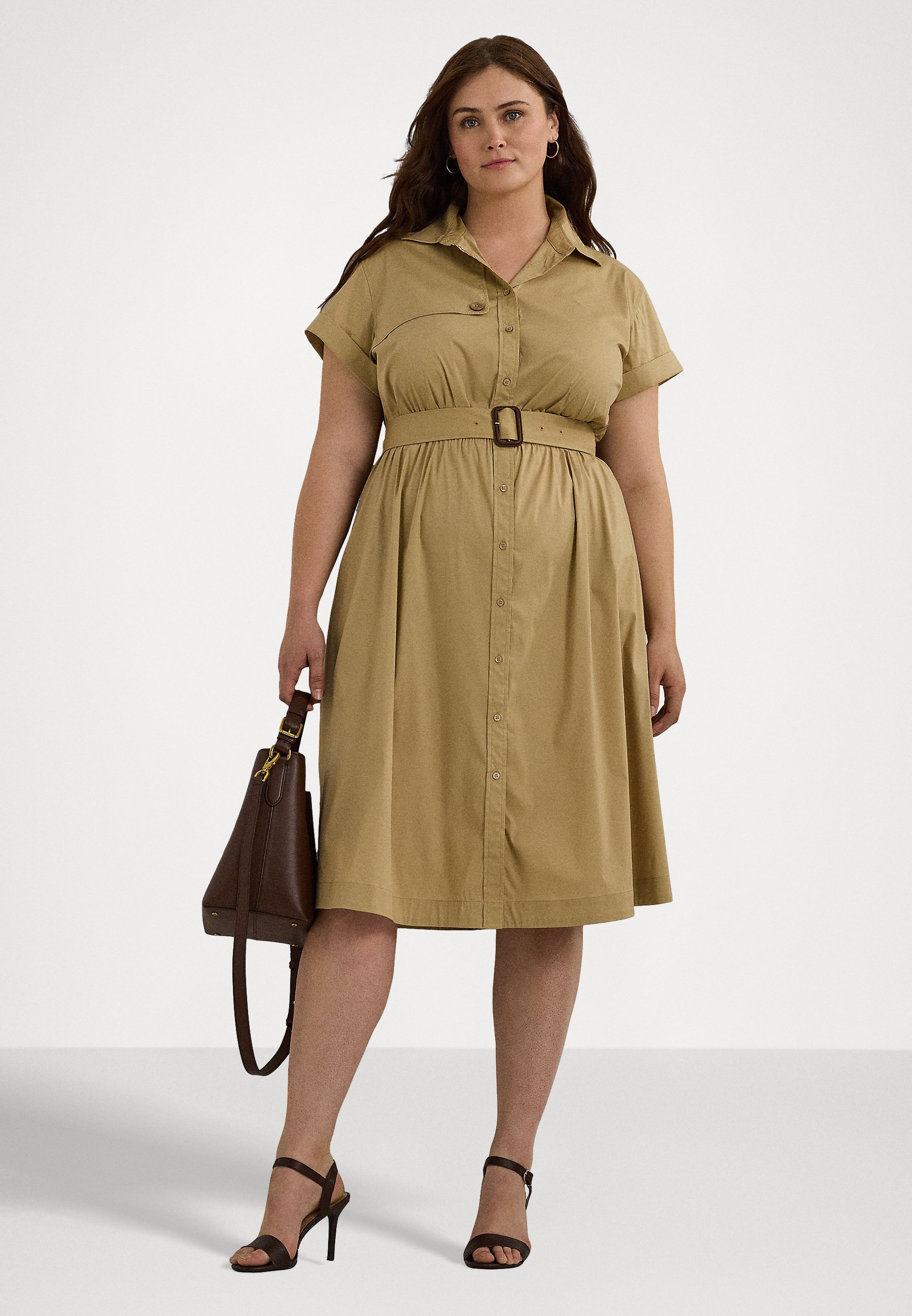 送料関税無料【LAUREN RALPH LAUREN】Stretch llic Dress Lauren Ralph Lauren Womens Belted Cotton-Blend Tiered Dress