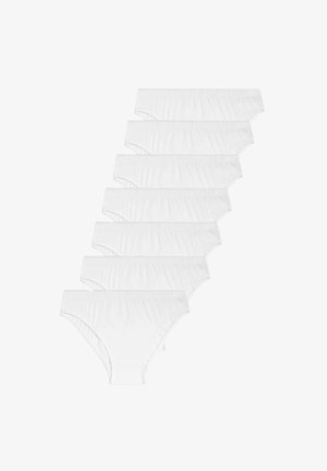 Set di sei paia di slip bianchi in cotone con un design a vita alta, dotati di morbide fasce elastiche in vita e una texture liscia e elastica.