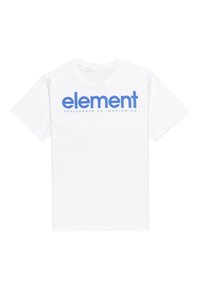 White cotton t-shirt featuring a bold blue "element" logo and "SKATEBOARD CO. - WORLDWIDE" text beneath in a smaller font.