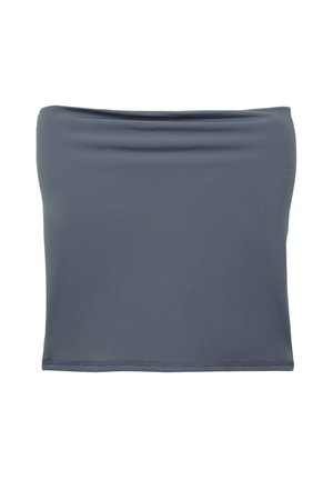 Mörkgrå strapless topp i slät textil, med en vikbar halsringning och en enkel, odekorerad design med en rak fåll.