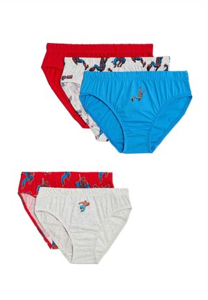 Fire par af børneunderbukser i forskellige farver: rød, blå og grå. Med mønstre herunder Spider-Man. Fremstillet af blødt stof.