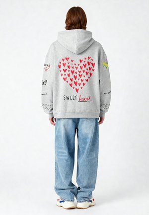 TATTOO SWEETHEART PRINT OVERSIZED - Mikina s kapucňou - mottled grey