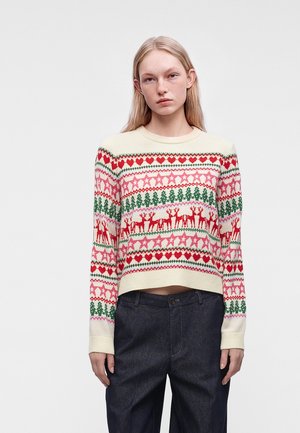 Vero Moda, VMNEWCHRISTMAS LS O-N PULL.BOX XMAS - Пуловер - birch/chinese red/verdant gree/hot pink/light purple