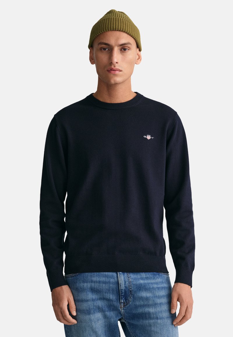 GANT Katoenen piqué C-hals sweater voor heren, Denim blauw gemêleerd, L