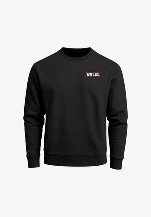 Schwarzer Sweatshirt mit Rundhalsausschnitt aus weichem Stoff, mit einem roten und weißen "NVLS"-Logo auf der linken Brustseite. Klassische Passform und gerippte Bündchen.