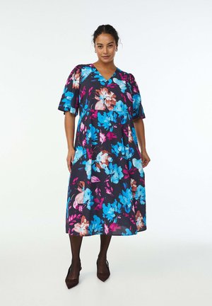 GEBLÜMTES MIDI MIT EMPIRE-LINIE - Hverdagskjole - black w flower aop